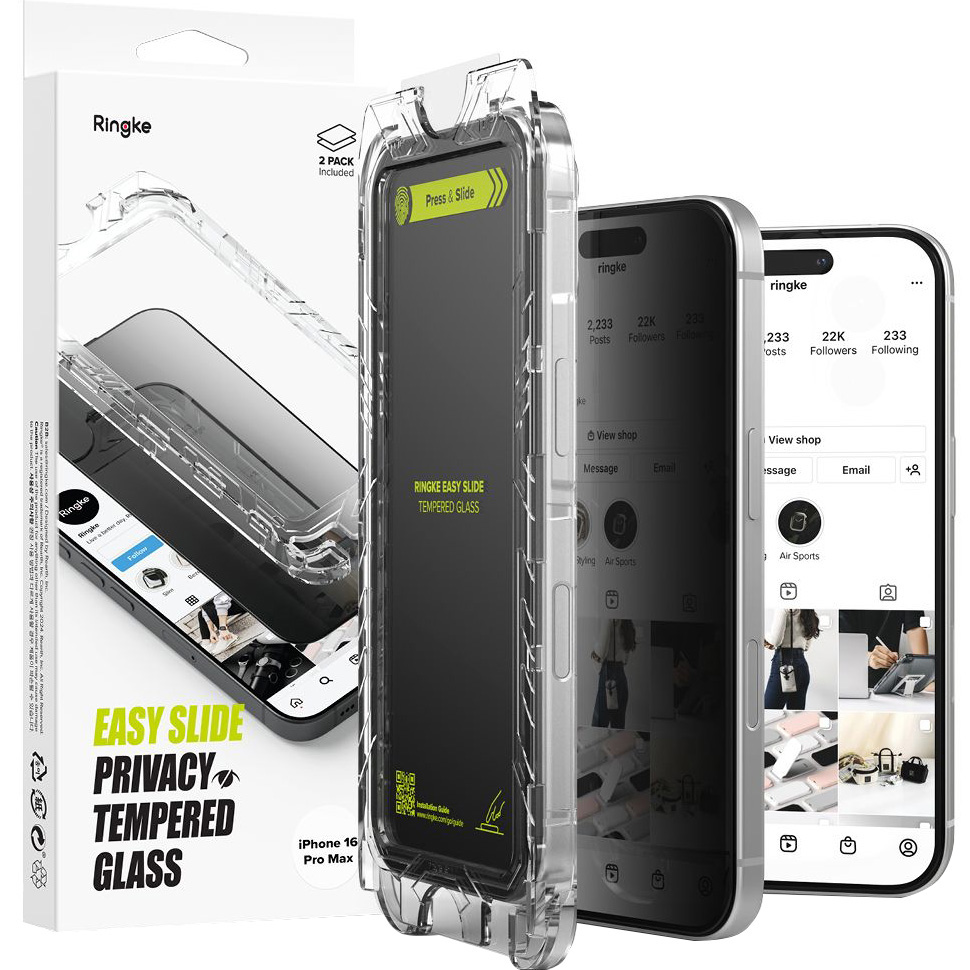 Szkło prywatyzujące na ekran z aplikatorem Ringke Easy Slide 2-Pack Privacy do Apple iPhone 16 Pro Max, 2 sztuki